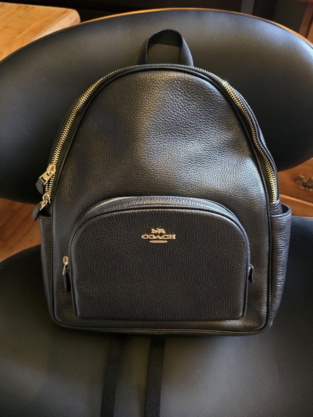 Coach Black Pebbled Leather Backpack with Gold Hardware